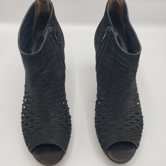 Paul Green Tacey Bootie 9 Black Nubuck Peep Toe Heels Slashed Uppers - Picture 3 of 13